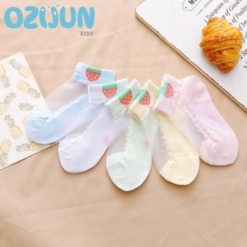 5 Pairs A Lot New Summer Baby Girls Strawberry Ultra-thin Crystal Sheer Socks 2-8 Years Children Thin Socks Kids Socks