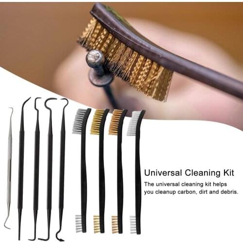 9PCS Mini Wire Brush Double-headed Rust Remover Brass Brush Metal Scrubbing Polishing Burring Repair Brush Hook Kit Cleaner Kits