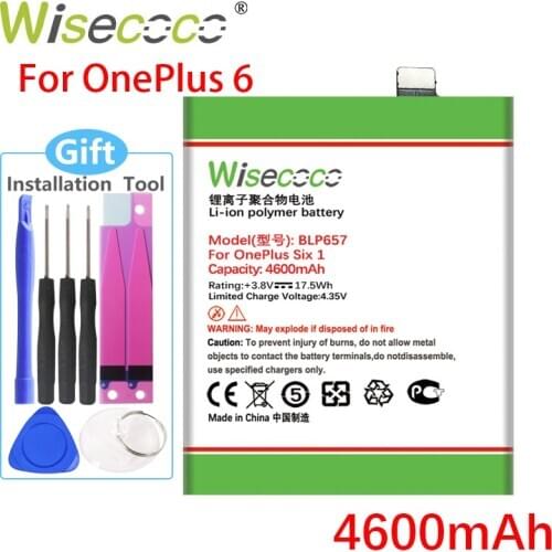 WISECOCO 4600mAh BLP657 Battery For OnePlus Six 1+ One plus 6 Phone High Quality +Tracking Number