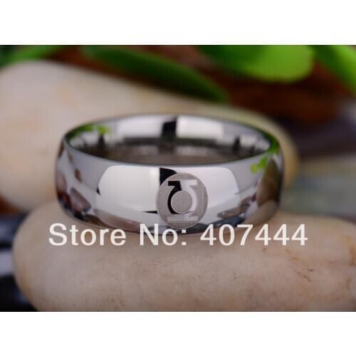Free Shipping YGK JEWELRY Hot Sales 8MM SIlver Dome Green Lantern Super New Mens Tungsten Carbide Wedding Ring