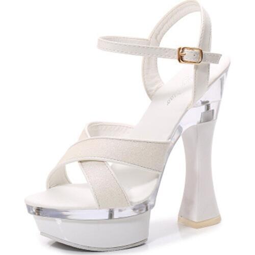 Hate sky high club super high heels sandals, 15 cm walk show pole shoes, crystal bottom waterproof platform sandals