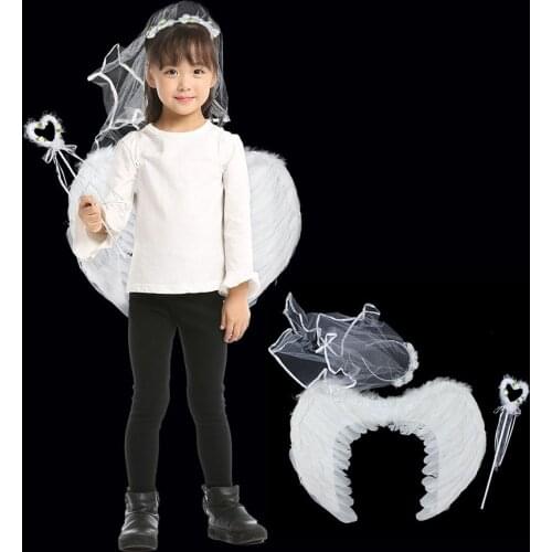 Kid Child Cosplay Props Party Dance Show up Performances Costumes Fancy Dress Headwear Angle Wing Feather Headband Wing Stick