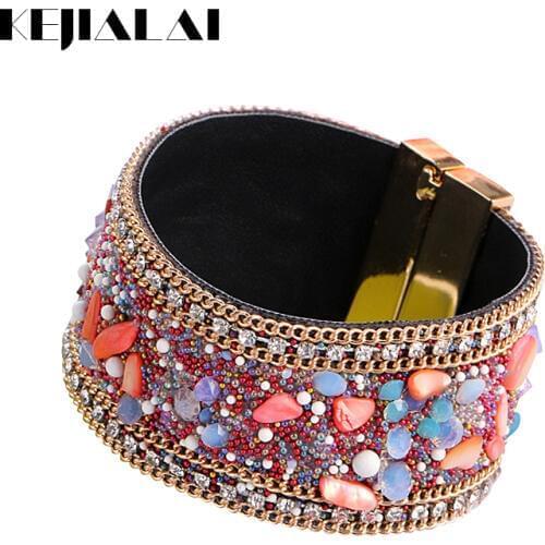Kejialai Hot Sale Fashion Jewelry Women Charm Wrap Bracelets Slake Leather Bracelets Crystals Stone Wrap Bracelet Ethnic KJL014