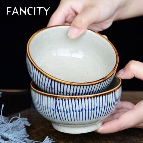 FANCITY Japanese hand-painted ceramic tableware blue line rice bowl dessert side dish bowl creative net red small bowl home