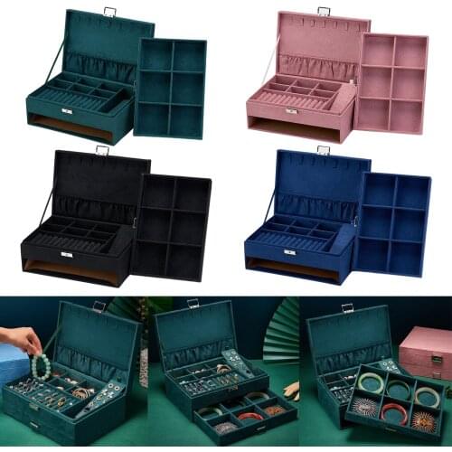 Velvet Jewelry Box Lockable Earrings Display Organizer Holder Container