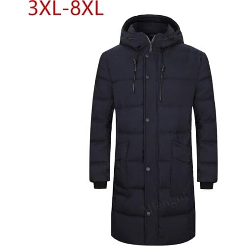 Autumn Winter Hooded Long Jacket Simple Solid Thicken Mens Clothing Large Size 3XL-8XL Parkas Cotton Padded Warm Male Outerwear