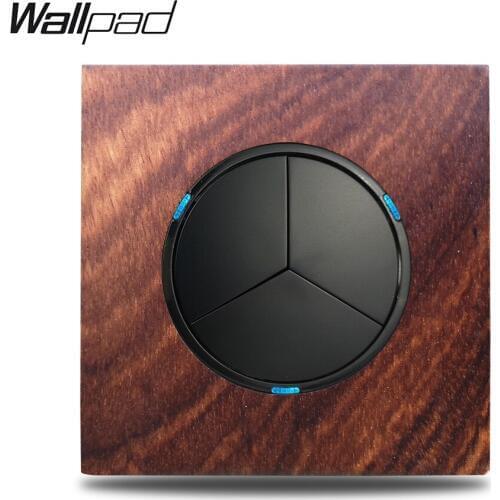 L6 Genuine Wood 3 Gang 2 Way 1 Way Changeover Light Electric Switch Push Button Blue LED Indicator Wallpad