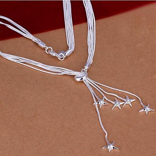 Fashion Silver Five Stars Pendant Necklace Jewelry Classic Style Antiallergic Wholesale Factory Price Long Chain
