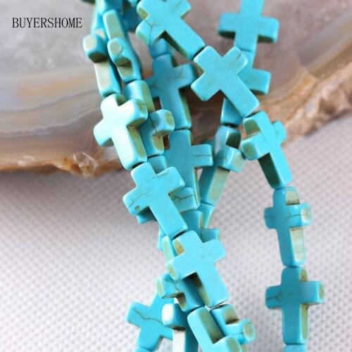 Fashion Natural Stone 12x16MM Blue Howlite Cross Loose Beads String 15.5inches P467