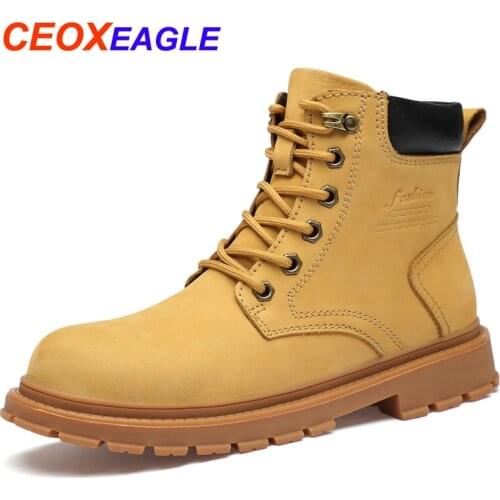 High Quality Genuine Leather Men Ankle Boot Leather Snow Boots Winter Outdoor Booties Martin Winter Boots Working Boots Men Shoe