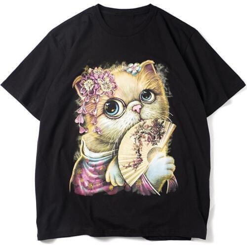 New arrival Summer Men/womens casual loose T shirts cartoon cat print Tee shirt Hip-hop street Tee Tops G041