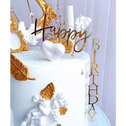 Ins New Happy Birthday Cake Topper Rose Gold Acrylic Vertical Creative Gold Cake Topper For Birthday Party Cake Decorations