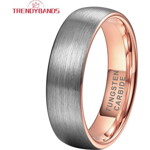 6MM 8MM Rose Gold Wedding Bands For Men Women Tungsten Rings Domed Brushed Finish Comfort Fit