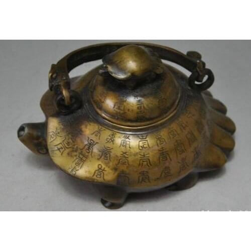 Original China Old Hand-Made Turtle statue -- Longevity Bronze TeaPot NR
