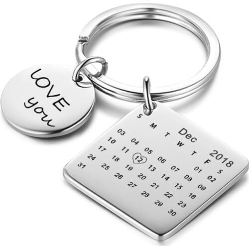 Personalized Keychain DIY Calendar Name & Date Engraved Jewelry Accessories Anniversary Gift for Couple (AS101763)