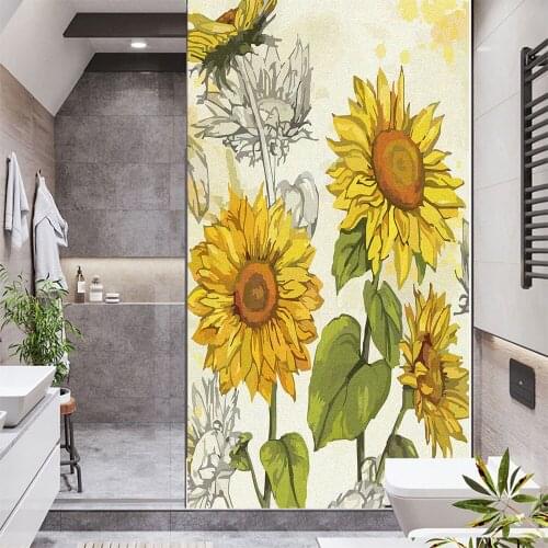 Window Film Privacy Sunflowers Non Adhesive Glass Sticker Sun Protection Heat Control Window Coverings for Homedecor