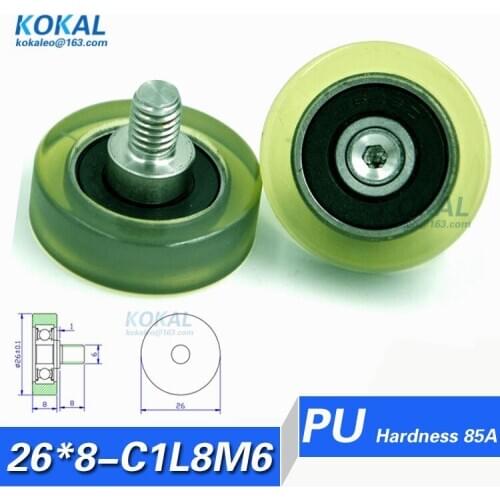 [PU26*8-C1L8M6]Free Shipping 10pcs high quality 626RS bearing rubber soft stainless steel srew M6 pulley 6*26*8mm PU26-8