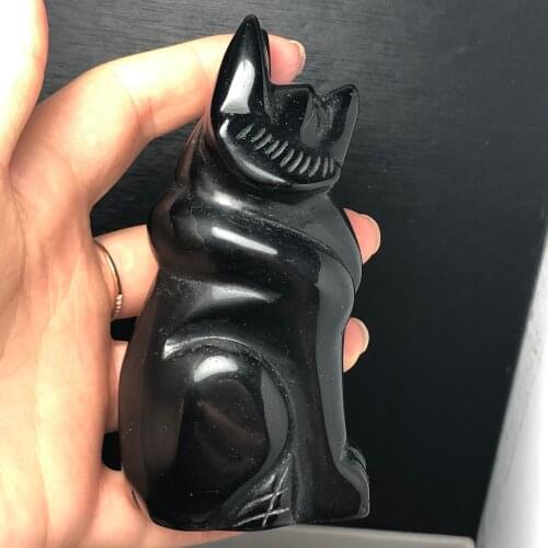 Natural obsidian carving fox, meditation reiki healing, household decoration