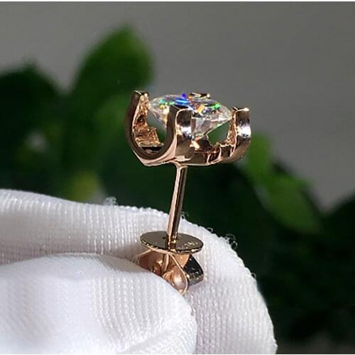 18K Rose Gold 4 Carat Stud Earrings Women Wedding Anniversary Engagement Party Round Moissanite Diamond Elegant Trendy Romantic