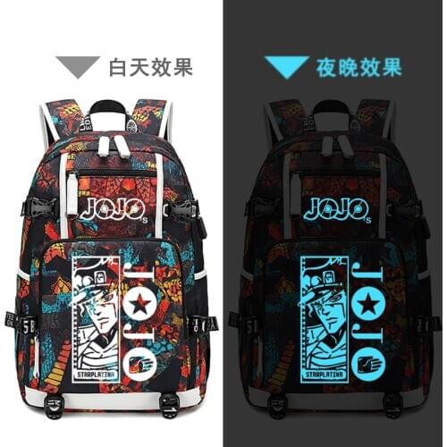 Street Style JoJos Bizarre Adventure Oxford School Bags USB Charging Laptop Backpack Waterproof Travel Backpack Canvas Bags