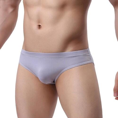 Sexy Men\s Underwear Solid Color Mid Rise Ice Silk Briefs Elastic Underpants Comfortable to wear for Daily Life
