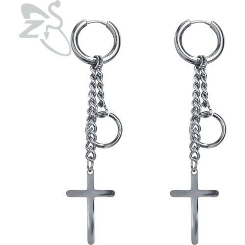 ZS Cross Eardrop Kpop Accessories Dangle Earrings Long Tassel Round Brincos Fashion Jewelry Drop Earrings Men pendientes mujer