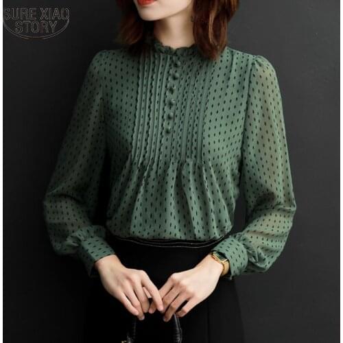 Chiffon Blouse Polka Dot Fashion Women Blouses Plus Size 4XL Long Sleeve Womens Shirts Loose Office Lady Tops Feminine 11859