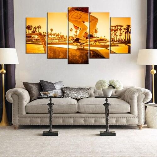 Modern Pictures Home Decor Wall Art Frame 5 Pieces Skateboard Painting Sunset Street Landscape Canvas Posters And Prints