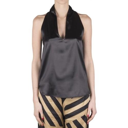 Jucca Top women JC J3312102/L mast Top V-neck satin glossy black