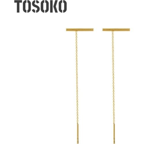 TOSOKO Stainless Steel Jewelry One Line Ear Line T-Shaped Womens Simple Fashion Earrings BSF482