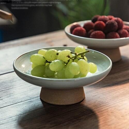 Japanese Style Tall Fruit Plate Retro Ceramic Dessert Cake Table Creative Household Countertop Snack Dish Kitchen Food Tallplate