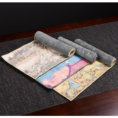High-end tea towels tea cloth tablecloth absorbent tea table mats raise pot towels tea mat thickening Zen painted tea cloth35*17