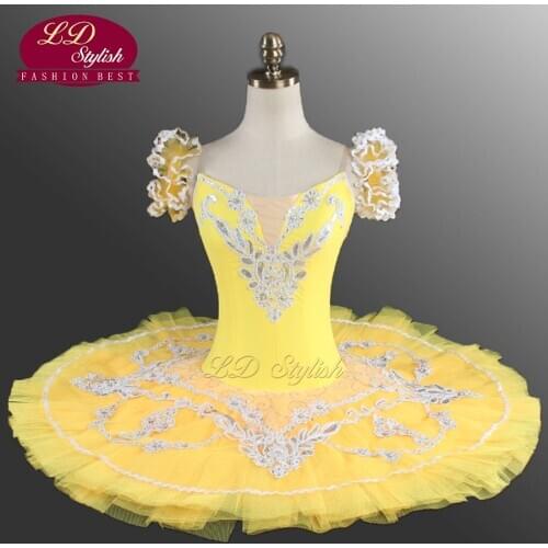 Adult Yellow Classical Ballet Tutu YAGP Professional Pancake Ballet With Flower Fairy Ballet Tutu Costume Dancewear LD0005