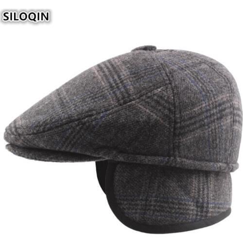 SILOQIN Winter Mens Hats Plus Velvet Thick Cotton Beret With Ears keep Warm Dad Tongue Cap Earmuffs Hat Cold-resistant Ski Caps
