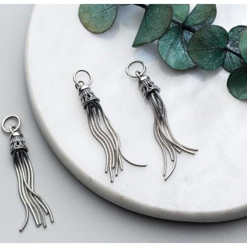 1PC 925 Sterling Silver Retro Tassel Bracelet Dangle Charm Pendant DIY Jewelry A2159