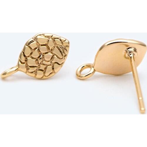 10pcs Rustic Ear Posts, 18K Gold Plated Brass Stud Earrings, Jewelry Making Supplies Wholesale (GB-2324)