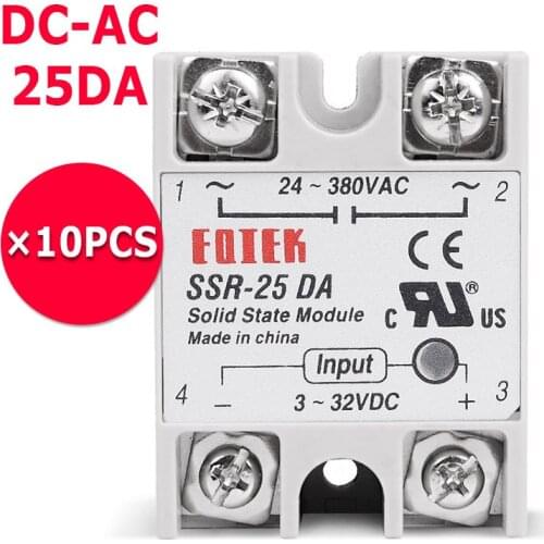 10PCS/Lot 25A DC to AC SSR Solid State Relay SSR-25DA 3-32V DC
