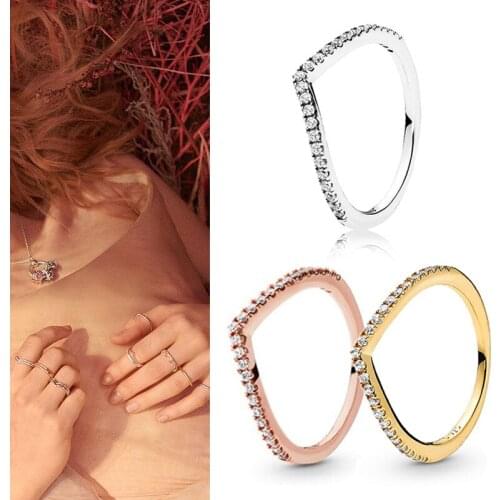 100% 925 кольцо Silver Pan Ring Rose Gold With Crystal Pan Ring For Women Wedding Party Gift Fashion Jewelry