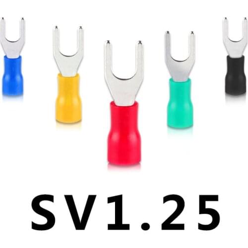 100pcs SV1.25 SV2 SV3.5 SV5.5 insulated spade terminal connector crimping cable wire fork end insulation