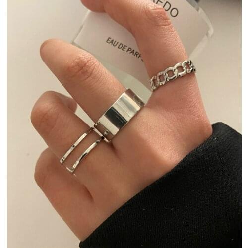 2021European Gold Silver Hip-hop Punk Ring Simple Personality Wide Open Index Finger Ring Men Women Chain Joint Ring Jewelry