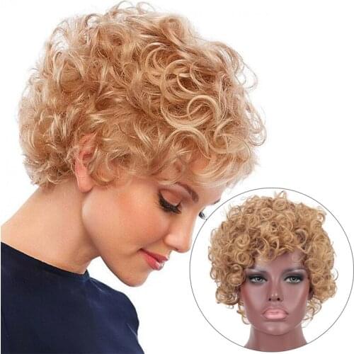 DIFEI Synthetic Short Afro Kinky Curly Wigs With Bangs For Black Women African Blonde Cosplay High Temperature Wigs