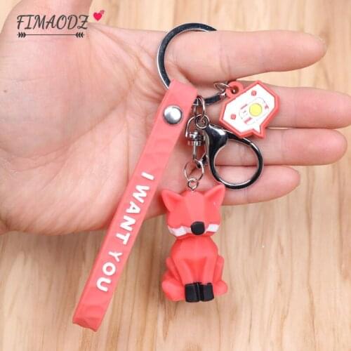 FIMAODZ Cartoon Red Fox Keychain Panda Dinosaur Rabbit Panda Cute Geometric Animal Pendant Fashion Key Chain PU Car Bag Charms