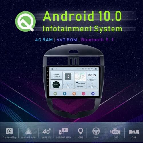 JSTMAX 10.2" Android 10.0 Car GPS Player For Nissan Tiida 2010 2011 2012 2013 2014 Auto AC Multimedia Radio Player