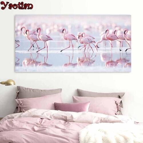 Full Square/Round Diamond Painting Pink Flamingo in Lake Landscape 5D Diy Diamond Embroidery Mosaic Decorations For Home