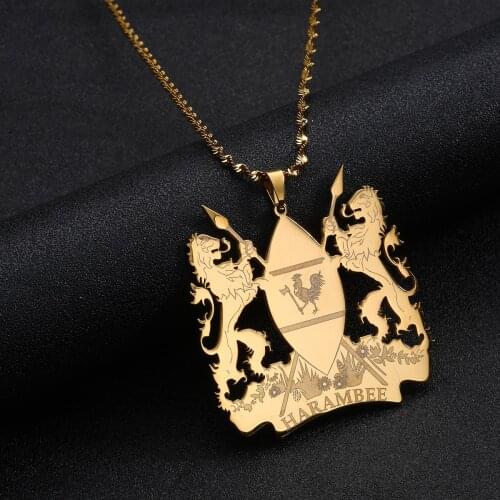 Gold Color Kenya Pendant Necklace African Country Map Kenyans Jewelry