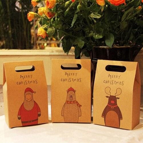 Brown Kraft Paper Xmas Party Cookies Candy Present Gift Bag Christmas Wedding Gifts Bags Decor Candy Wrapping Bags