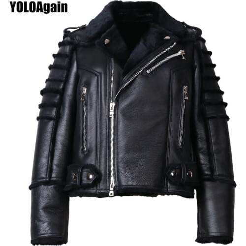 YOLOAgain Women Real Lambskin Genuine Leather Shearling Jacket