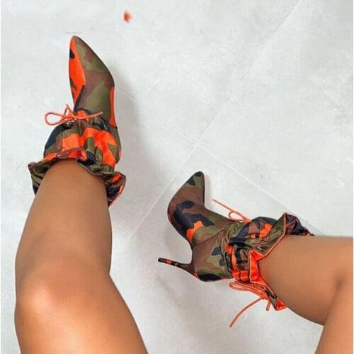 Fashion woman colorful Camouflage print pointed toe high heel boots real photo custom make Camouflage woman boots