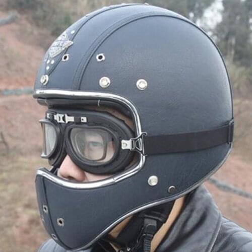 New Synthetic Leather Motorcycle Helmet Retro Vintage Cruiser Chopper Scooter Cafe Racer Moto Helmet Full Face Helmet