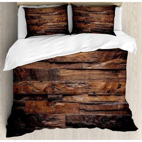 Chocolate Duvet Cover Set King Size Rough Dark Timber Texture Image Rustic Country Theme Hardwood Carpentry Decorative 4 Piece